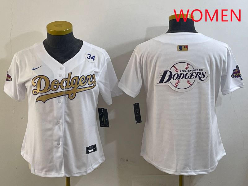 Women Los Angeles Dodgers Blank White Champion gold character 2025 Nike MLB Jersey style 29->women mlb jersey->Women Jersey